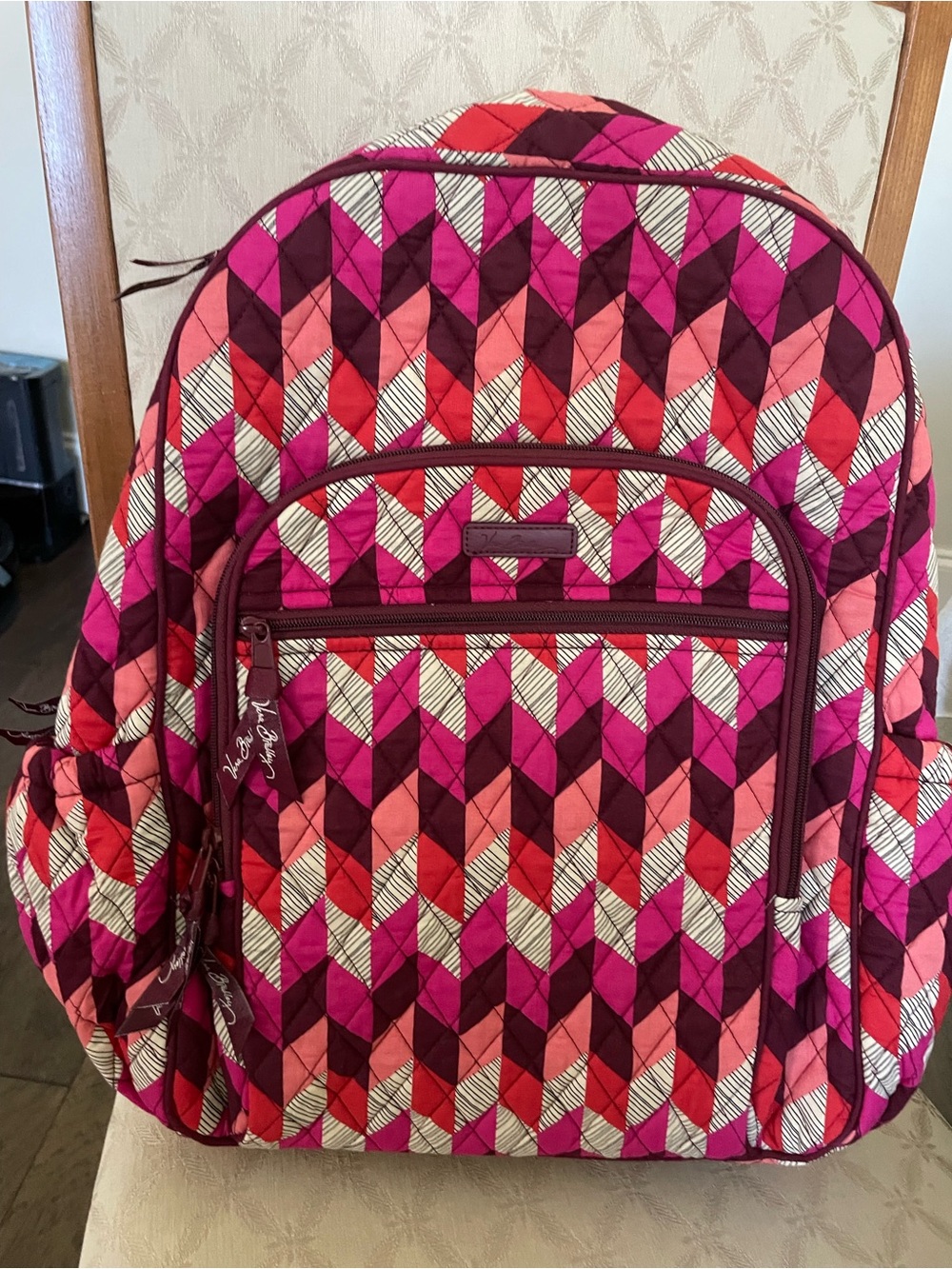 Vera Bradley Pink and Coral Quilted Geometric Backpack